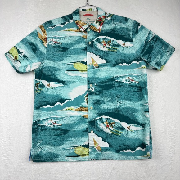 Tommy Bahama Other - Tommy Bahama Relax Island Modern Fit Teal Tropical Surf Scene Shirt Mens Large